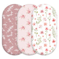 Civarua Kids Floral Bassinet Sheets Girl 3 Pack, Breathable Cozy Fitted Mattress Sheet, Elastic Travel Bassinet Fashionable, Standard Cradle Safe Sheets for Baby Boy Girls 32" x 16"