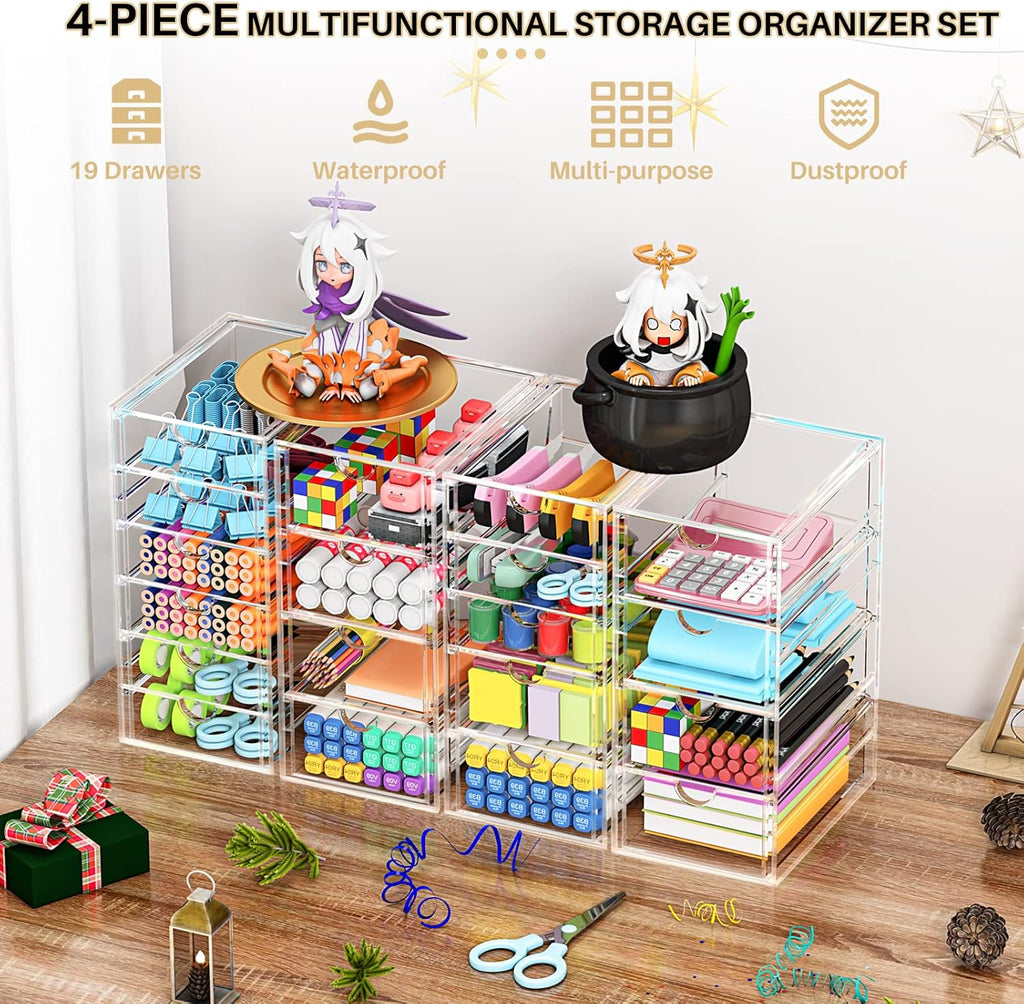 YFXCVSL Acrylic Makeup Organizer - 19 Drawer Clear Storage for Cosmetics & Beauty Supplies | Ideal for Vanity & Desk