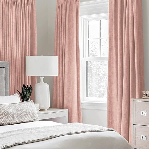 MIULEE 100% Blackout Linen Curtains - Thermal Insulated Blush Pink Drapes | Room Darkening 52 x 72 Inch (2 Panels)