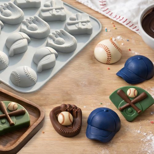 Baseball Chocolate Mold,Sports Theme Silicone Mold,20-Cavity Baseball Softball Bat Glove Silicone Fondant Candy Baking Mould for Sport Themed Party Cake Cupcake Topper Sugar Paste Decorating