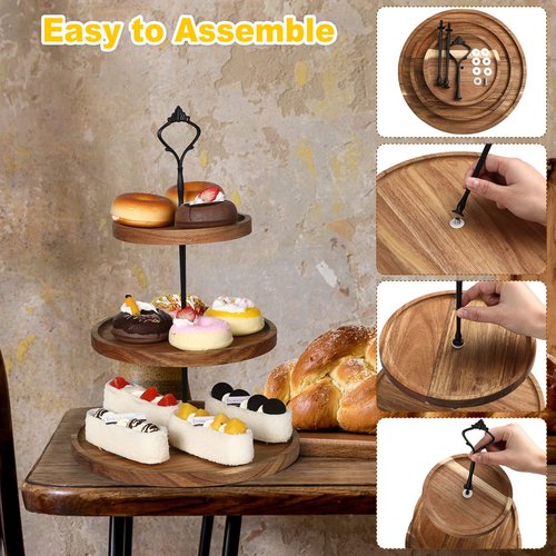 Zopeal 3 Set 3 Tier Wood Cupcake Stand,Rustic Wooden Serving Tray Farmhouse Dessert Display Tiered Cake Tower Holder for Kitchen Wedding Birthday Tea Party Decorations(Medium(5.9''7.8''9.8''))