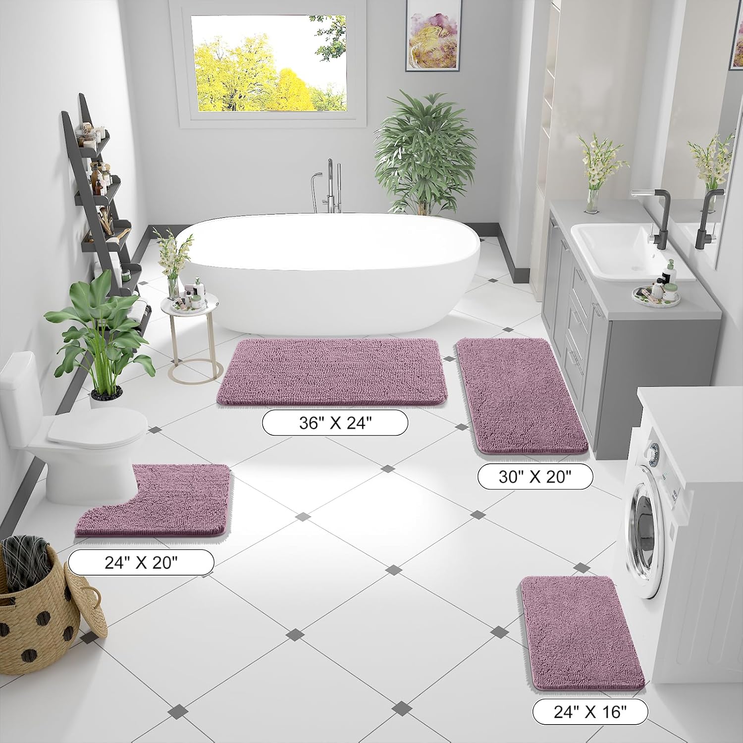 OLANLY Bathroom Runner Rug - Soft Absorbent Chenille with Rubber Backing | Quick Dry, Machine Washable, Deep Plum, 44x24