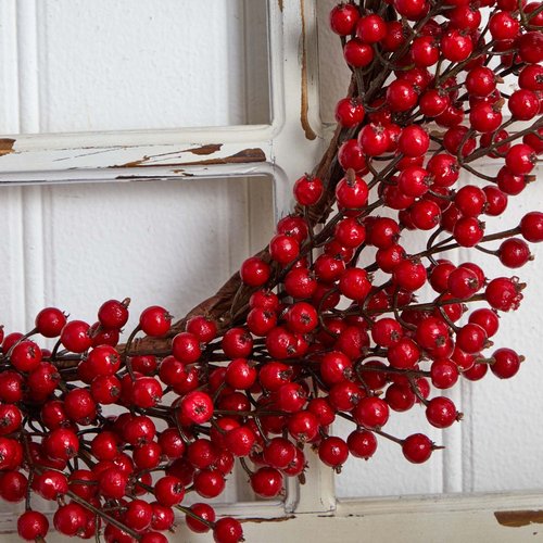 Nearly Natural 4193 22" Berry Artificial Wreath Red