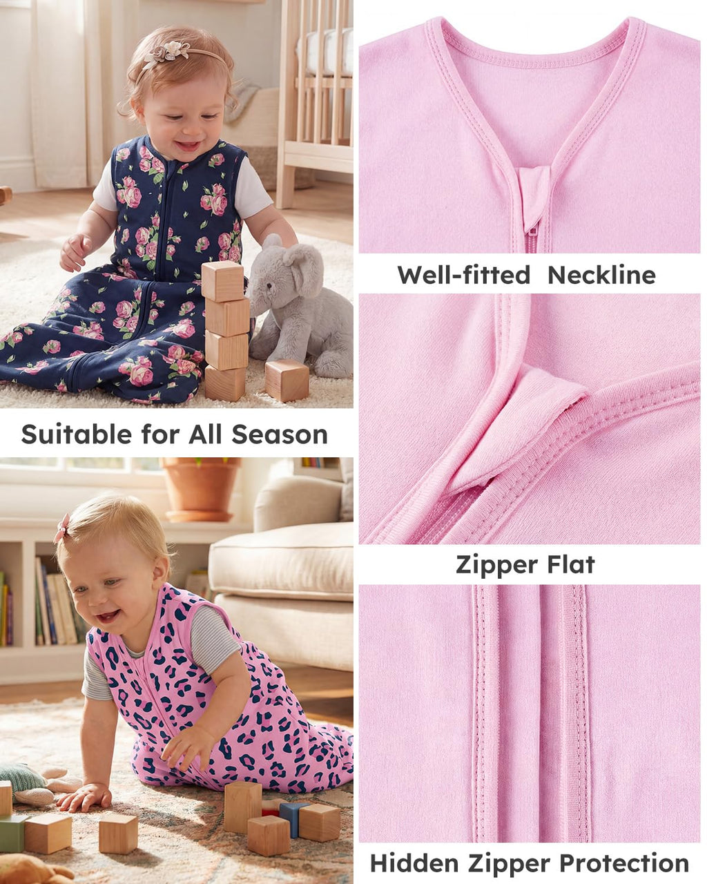 Yoofoss Baby Sleep Sack | 100% Organic Cotton Wearable Blanket for 6-12 Months | 2-Way Zipper, 3 Pack