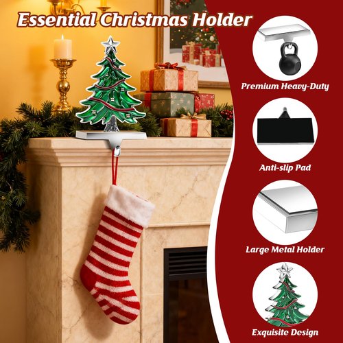 MERRI GLOW Christmas Stocking Holders for Mantle Set of 2, Heavy Duty 3D Stocking Stand Weighted Stocking Hooks Christmas Ornaments Decorations for Fireplace Tabletop
