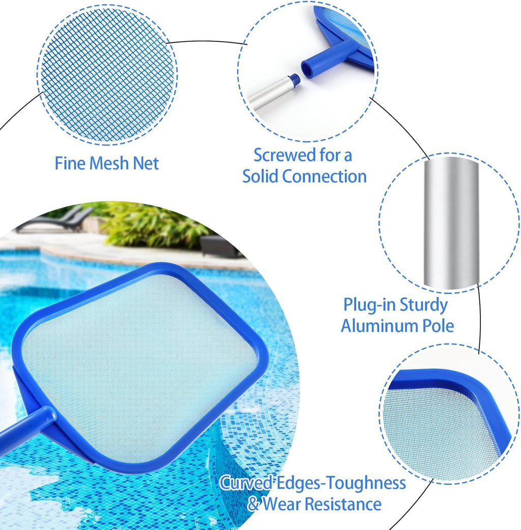 Skiennix Pool Skimmer - Adjustable Telescopic Aluminum Pole (23''-60'') with Ultra-Fine Mesh Net