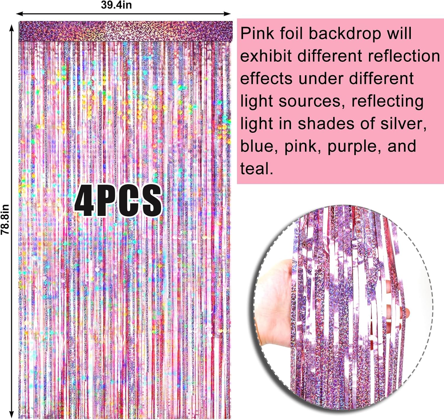 Pink Foil Fringe Curtain by [Brand Name] - 4 Packs of Glitter Metallic Tinsel Backdrop for Parties