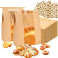 EUVBOKW 120 Pcs Bread Bags for Homemade Bread Sourdough,Large Kraft Paper Storage Bags with Window and Tin Tie Tab Lock,120 Sealing Stickers(13.7x8.3x3.7 In) (120)