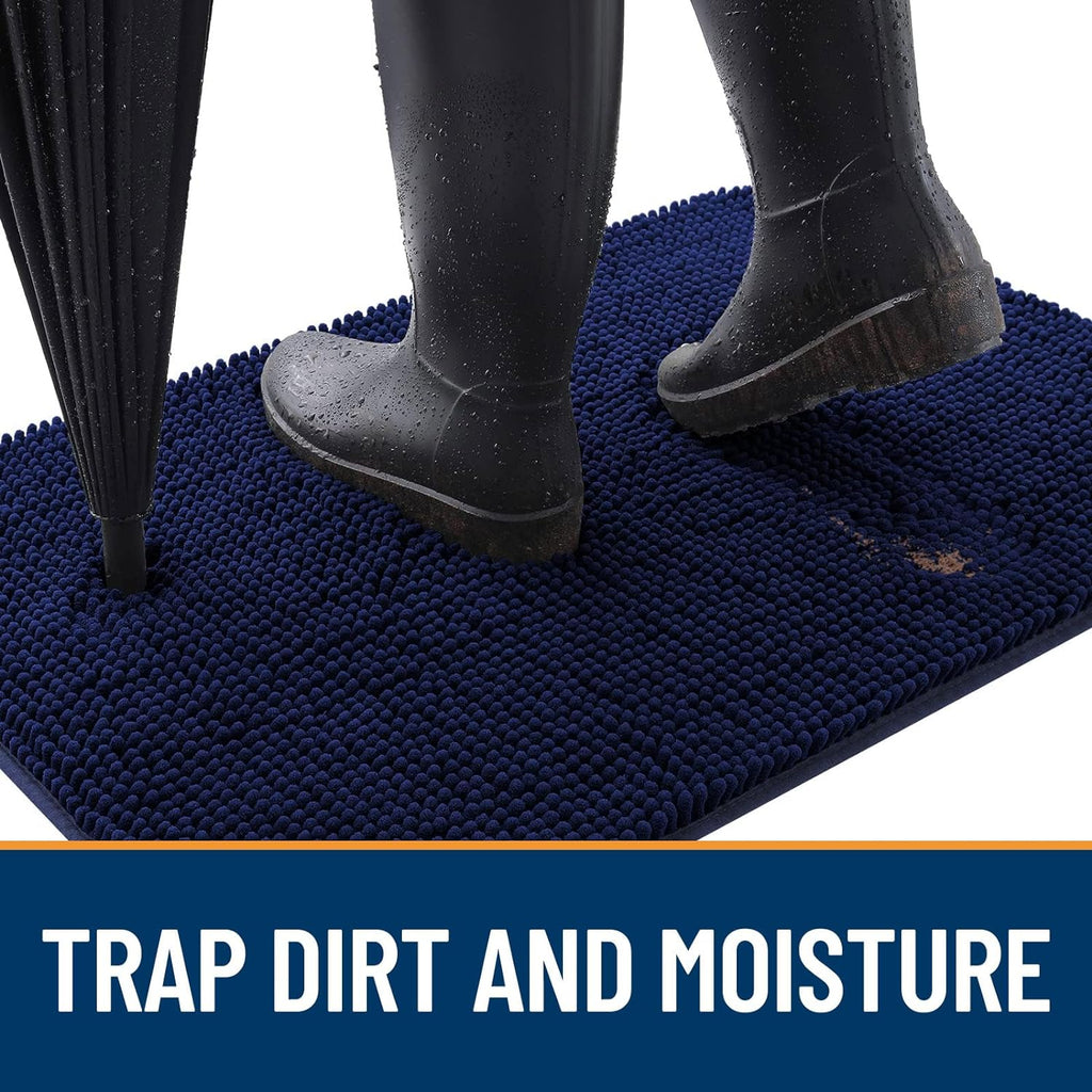 OLANLY Dog Door Mat - Absorbent Non-Slip Chenille for Muddy Paws | 59x24 Inches, Navy Blue