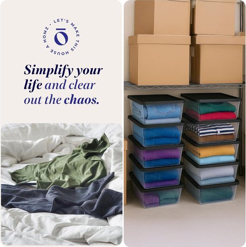 HOMZ 10-Pack Snaplock Storage Organizer Bins - Clear Plastic Containers with Lids, 6 Quart, Gray for Home & Office