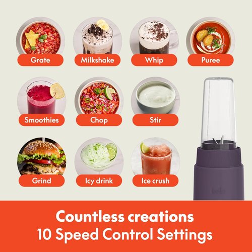 Bella Portable Rocket Blender - 6-Piece Juicer & Smoothie Maker | BPA-Free, 240W, Plum Color