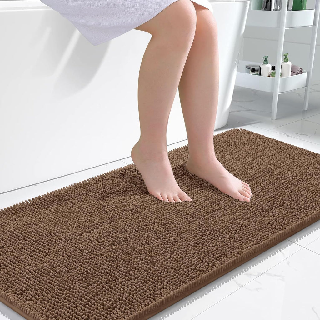 OLANLY Large Bathroom Rugs - Extra Soft Chenille Bath Mats | Quick-Dry, Machine Washable, Mocha 45x27