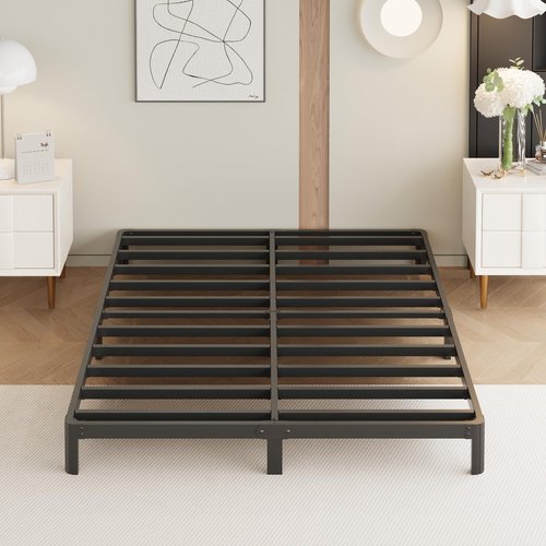 Yicensen 8 Inch Queen Bed Frame Rounded Corner No Box Spring Needed, Heavy Duty Metal Queen Size Platform Bed Frame, Easy Assembly, Noise Free, Black