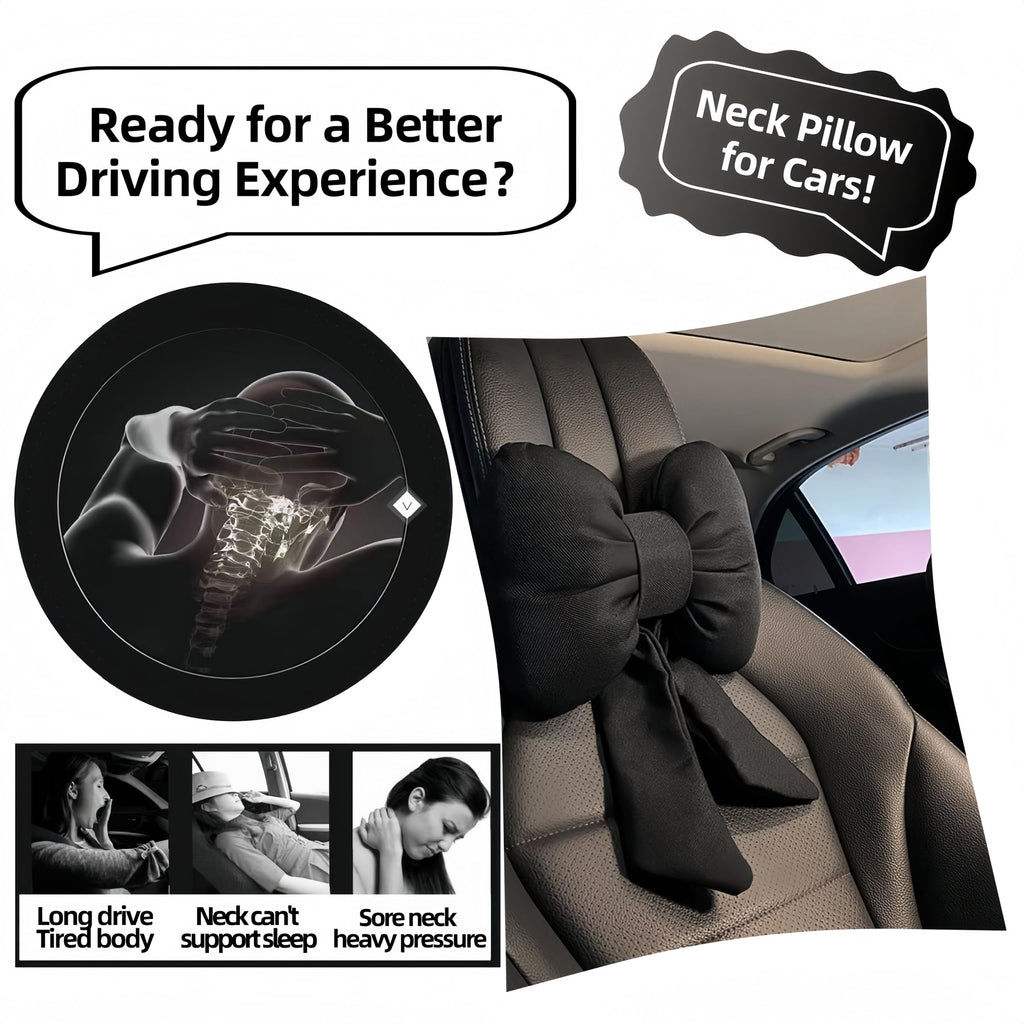 UINSUE 2PCS Chic Car Headrests with Bow-Shaped Cotton Linen Bowknot Neck Pillows for Cozy Road Trip & Cute Interior Decoration (Black)