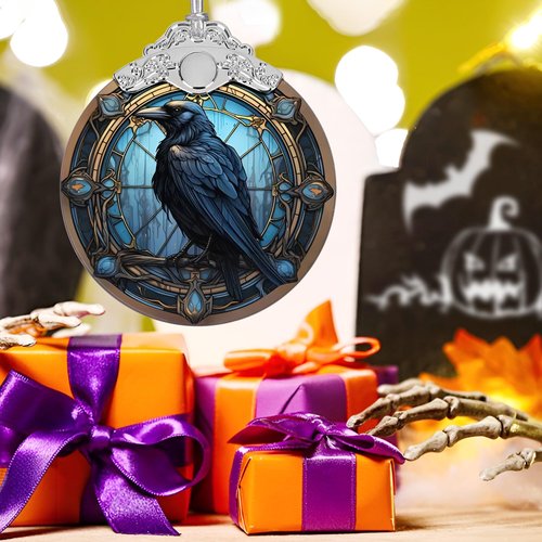 Christmas Ornament, Stained Glass Ornament, Christmas Decorations for Tree, Holiday Ornament, Unique Gift Idea - Crow in The Dark