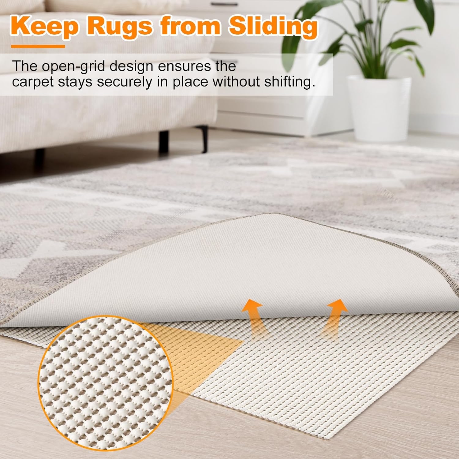 Songrey Non-Slip Rug Pad - Extra Thick 8x10 FT Carpet Pad for Hard Surfaces | Prevents Sliding & Provides Comfort