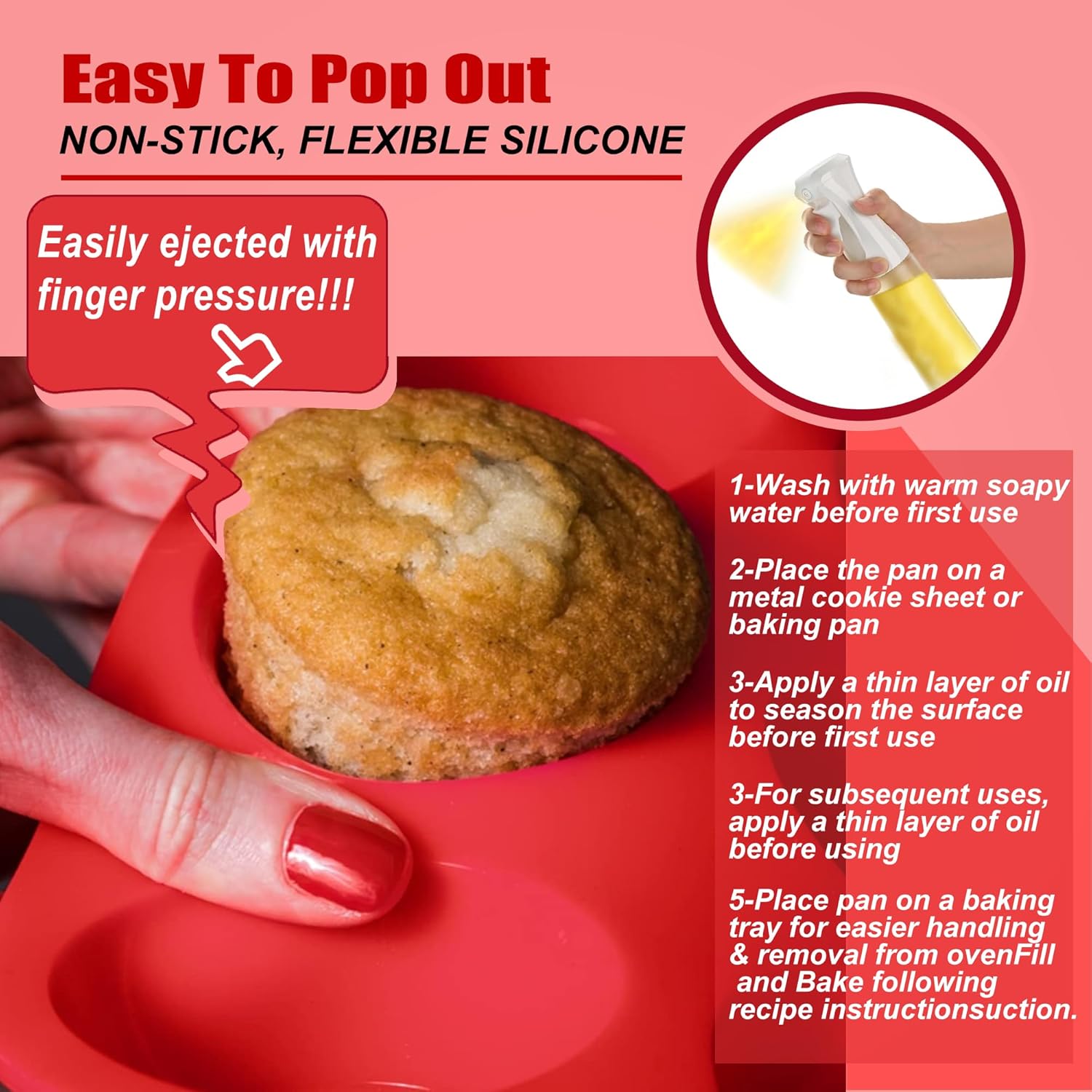 Skiennix Silicone Muffin Pan - 12-Cup Non-Stick Baking Mold | Dishwasher & Microwave Safe