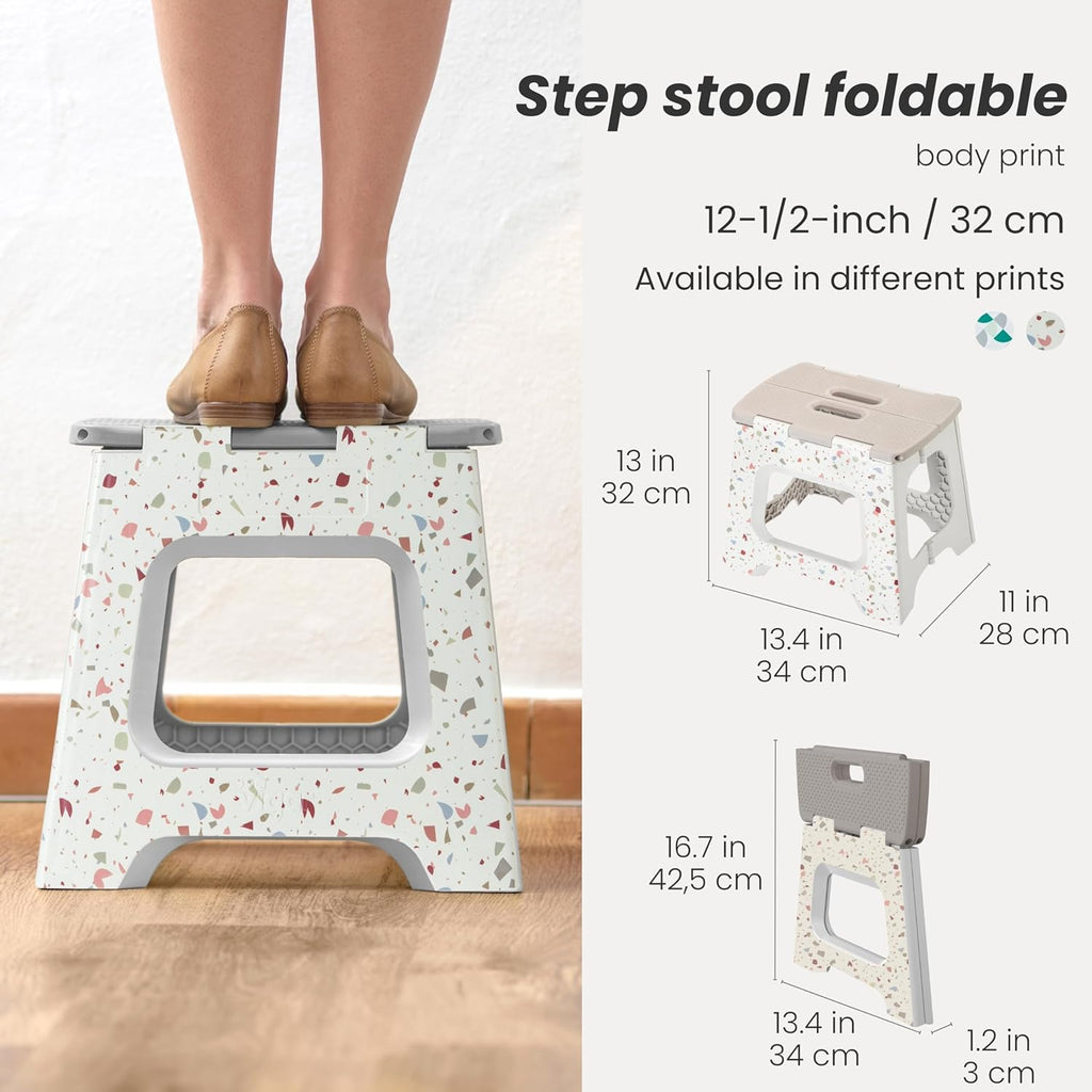 Vigar Foldable Step Stool - Lightweight Non-Slip Design for Adults | 12.5-Inch Grey Terrazzo Pattern, Supports 330 lbs