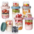 Wells 6 Pack Overnight Oats Containers with Lids, 16 OZ Dual Layer Yogurt Containers with Dry and Wet Separation, Airtight Leak Proof Oatmeal Jar for Chia Pudding, Breakfast, Cereal