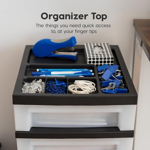 IRIS USA Rolling Drawer Storage Organizer Cart - 4 Drawers with Wheels for Art & Craft Supplies | Black/Pearl