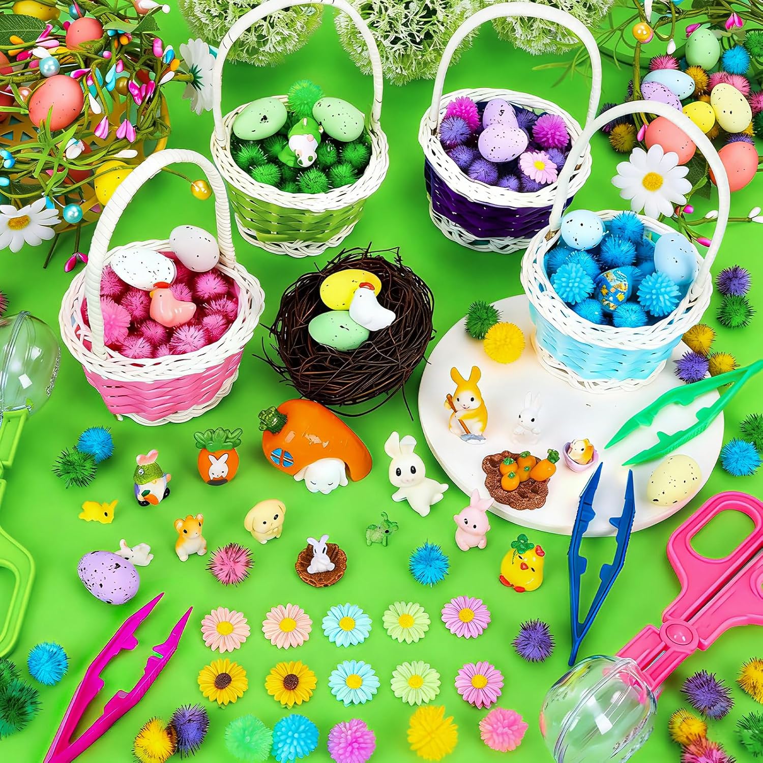 Skiennix Easter Sensory Bin Filler | 287 Pcs of Colorful Eggs, Bunnies, and Flowers for Learning Fun