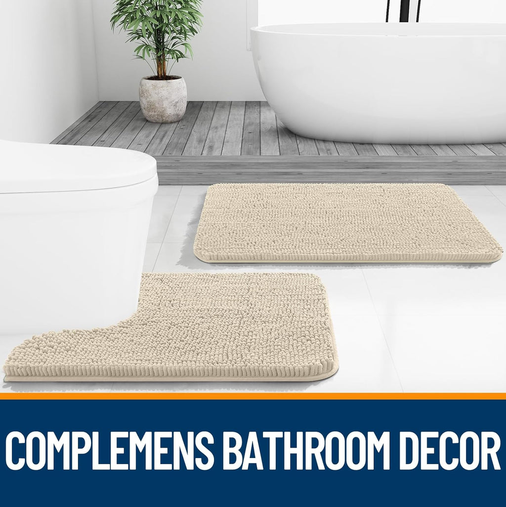 OLANLY Bath Rugs - Extra Soft Chenille with Rubber Backing | Quick Dry, Machine Washable, 30x20, Sand