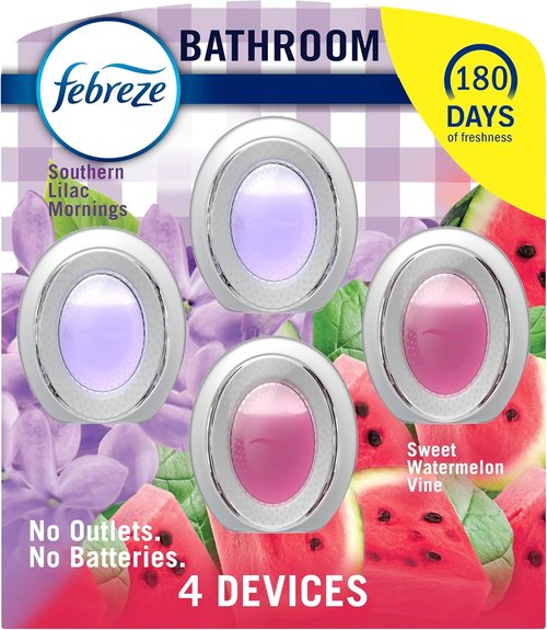 Febreze Bathroom Air Freshener - Odor-Fighting Plug-In Alternative | Lilac & Watermelon Scents, 4ct