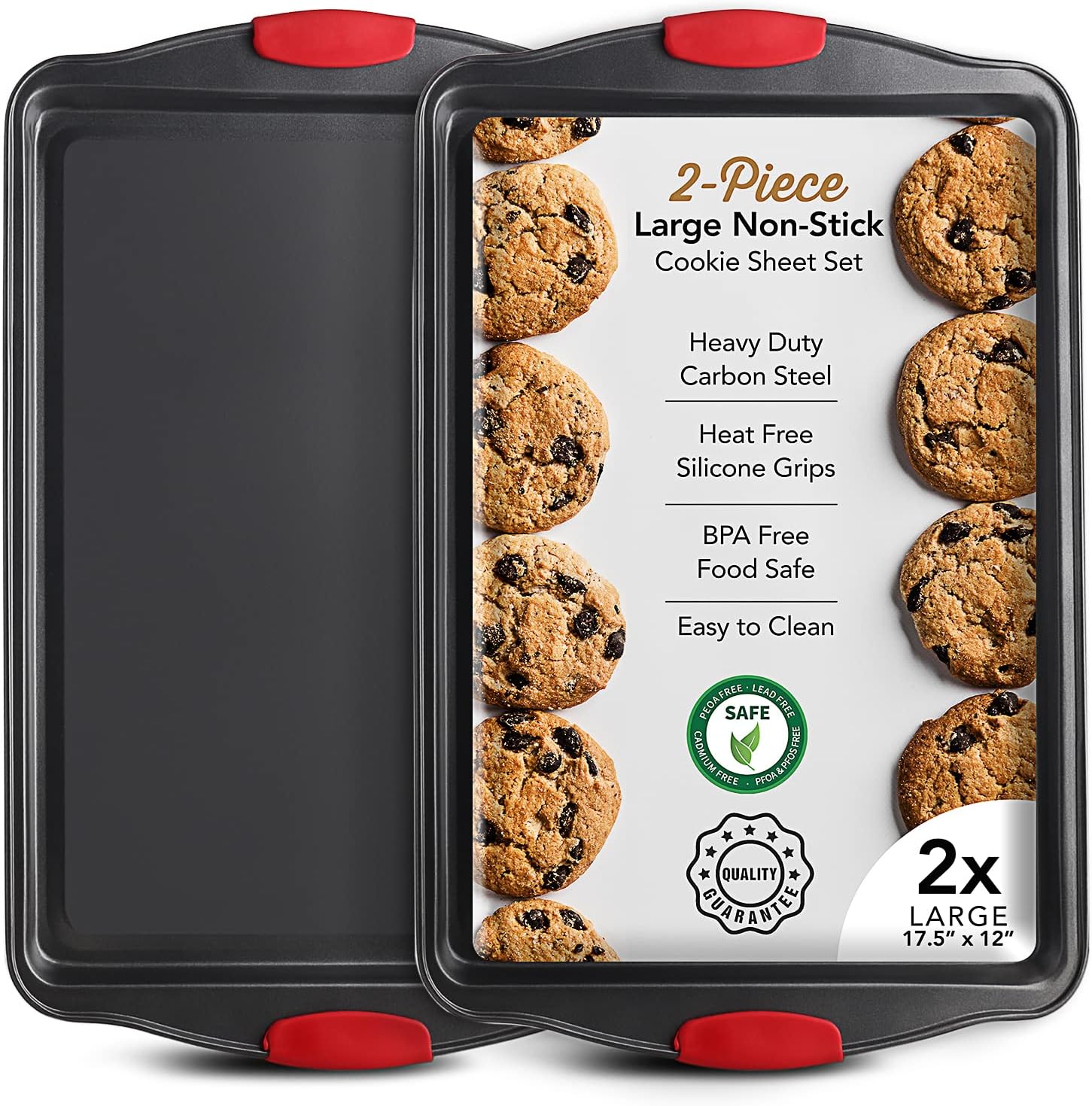Skiennix Baking Sheet Set - 2-Piece Nonstick Cookie Sheets with Silicone Handles | BPA-Free Steel Pans