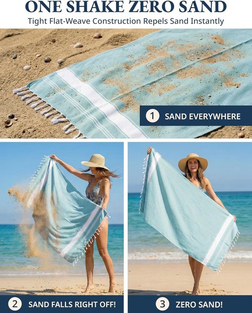 LANE LINEN Oversized Beach Towel - Quick Dry, Sand Free, Lightweight Travel Towel | 39"x71", Aqua - 4 Pack