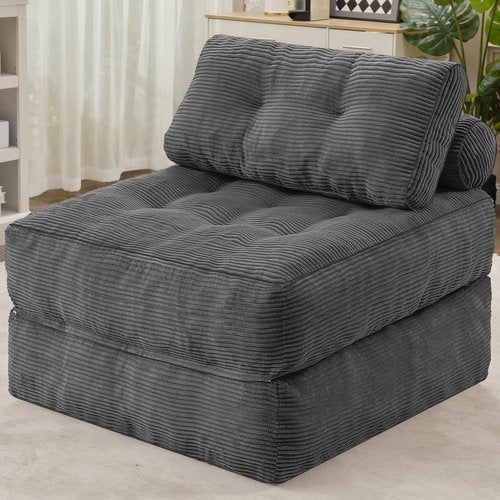 HABUTWAY Folding Sofa Bed, Convertible Sleeper Chair Bed w/Dual-Pillow & Handle, Foldable Floor Sofa Lounge w/Back Support for Living Room, Bedroom, Apartment, Office, Single, Grey