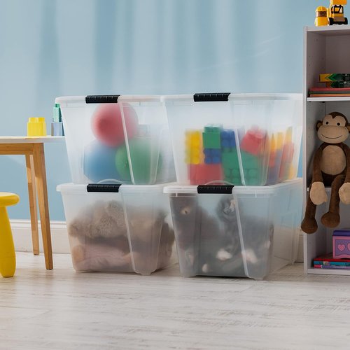 IRIS USA 54 Qt Stackable Plastic Storage Bins - BPA-Free, Durable Lids, Clear Organizing Solution | 4 Pack