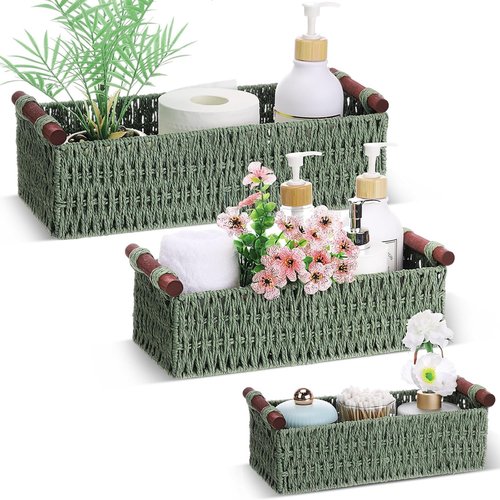 Boao Wicker Storage Baskets - Handmade Boho Decorative Paper Rope Baskets | 3 Pcs for Organizing