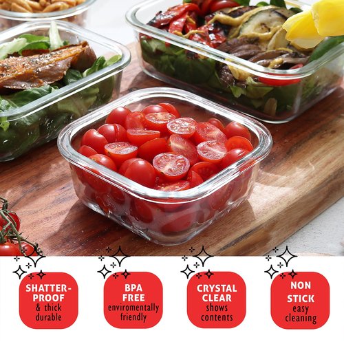 EATEX 32pc Glass Food Storage Containers with Lids, Airtight Glass Meal Prep, 16 Reusable Food Containers with 16 Leakproof Snap Lock Lids Oven Microwave Freezer Safe Lunch Containers