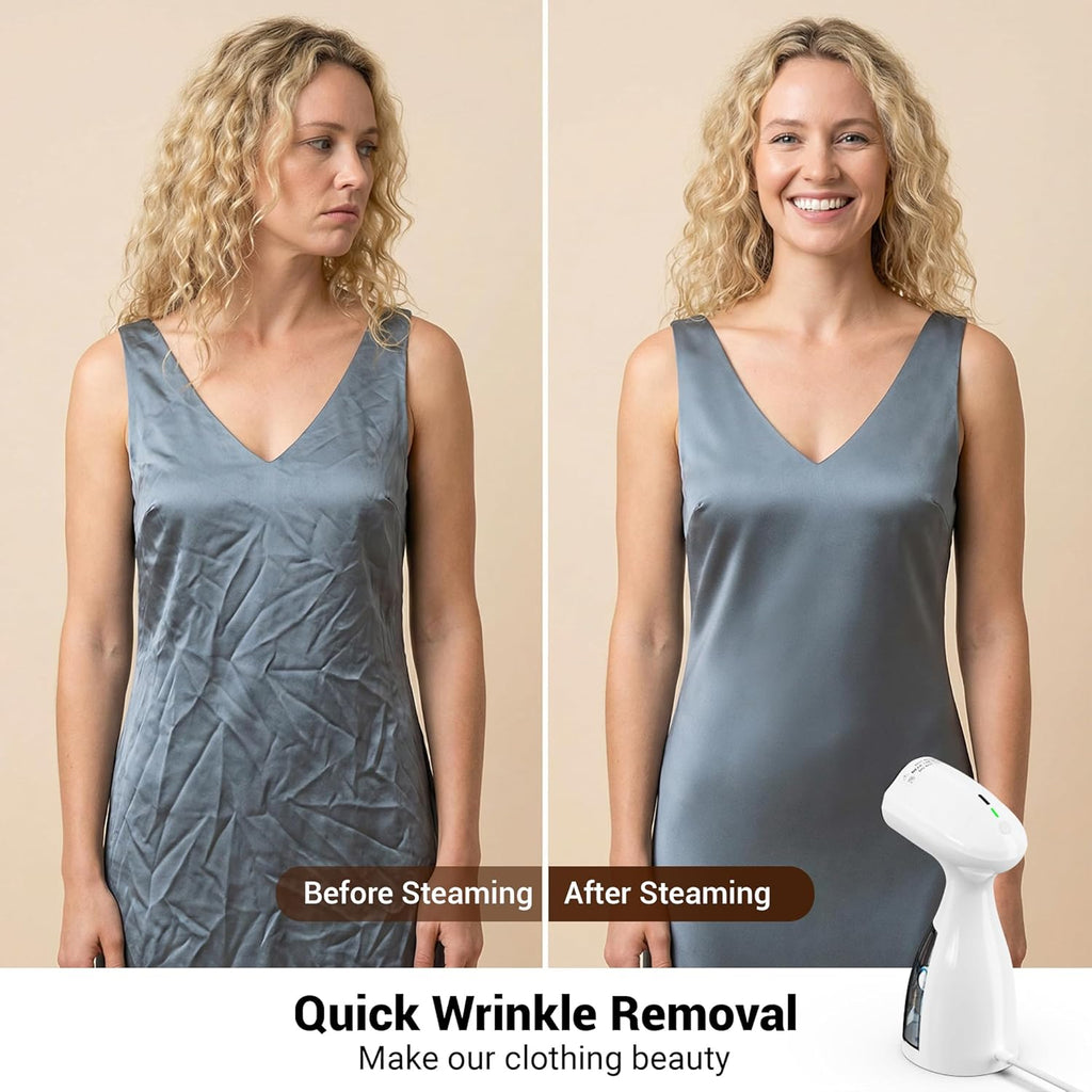 Skiennix Handheld Clothes Steamer - Fast Wrinkle Removal, 450ml Tank, 10ft Cord, 1000W, White