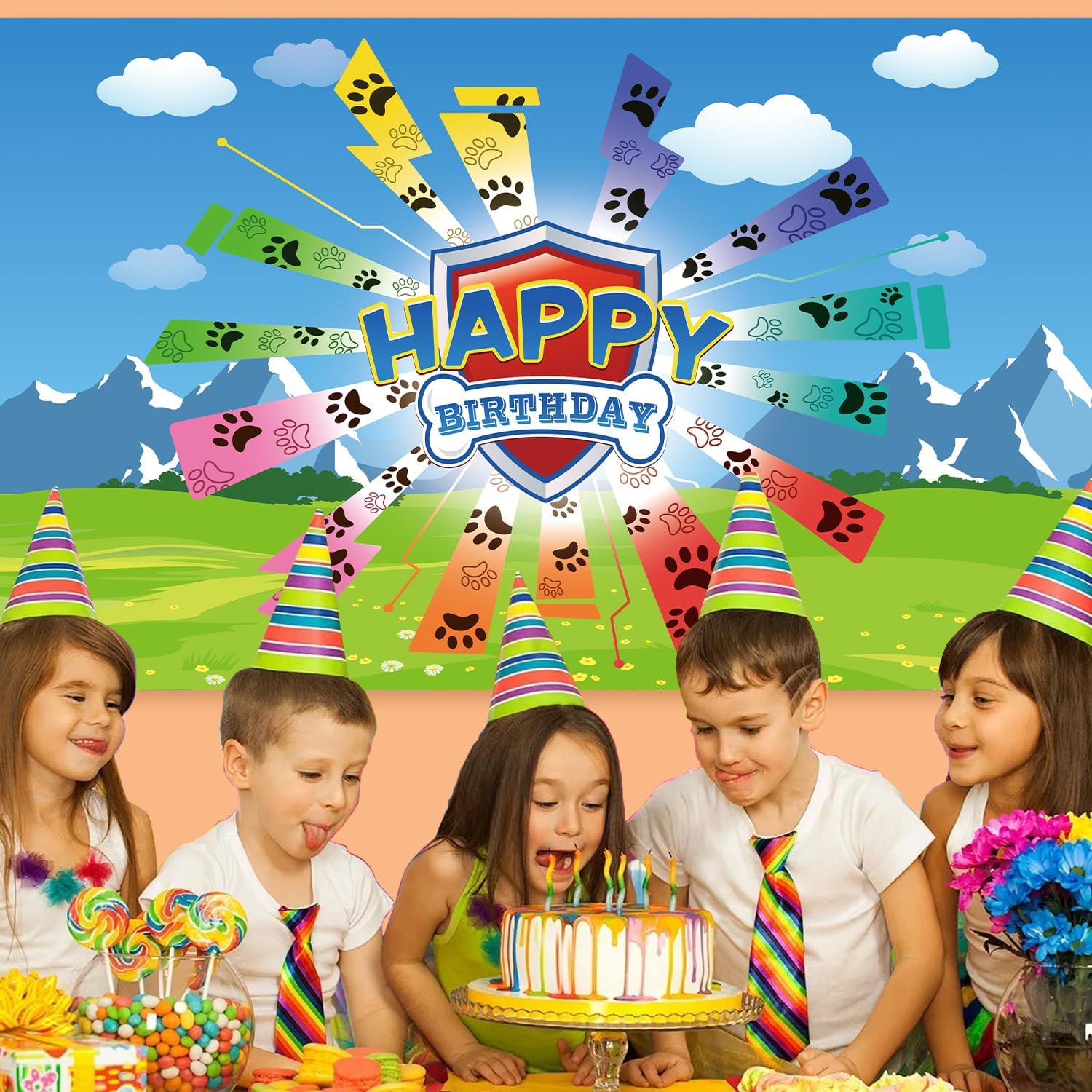 Skiennix Dog Paw Birthday Banner - Giant 70.8x43.3 Inch Decoration for Baby & Kids Parties