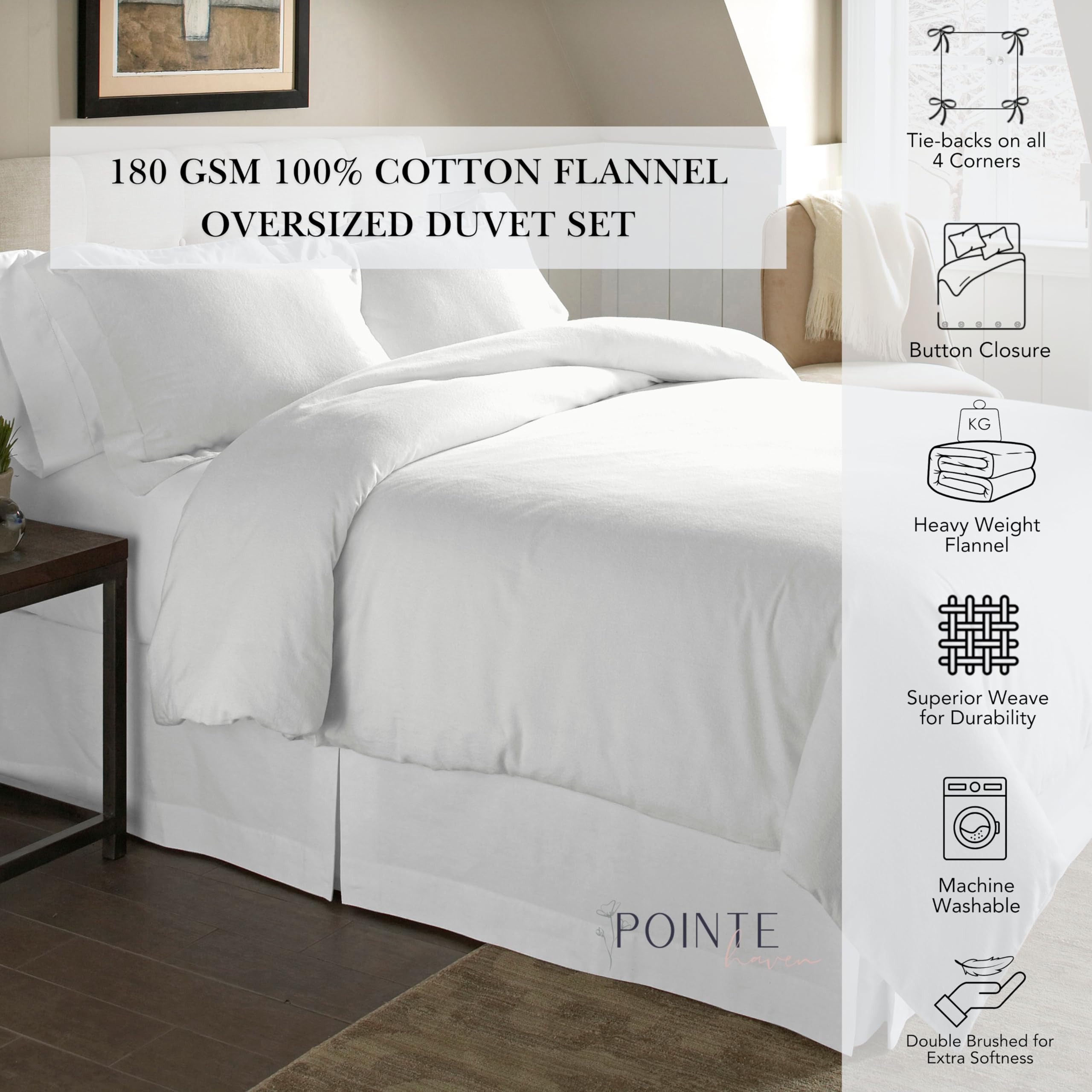 Pointehaven 180 GSM Cotton Flannel Duvet Set - Full/Queen, Scenic Toile, Blue