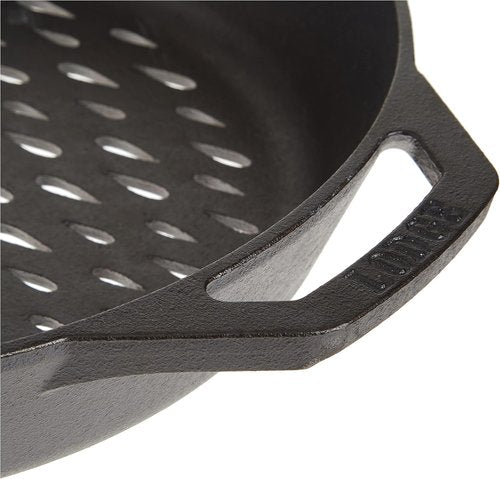 Lodge Pre-Seasoned Cast Iron Grilling Pan - 12 Inch Round Design for Perfect Grilling | Prevents Food from Falling Through