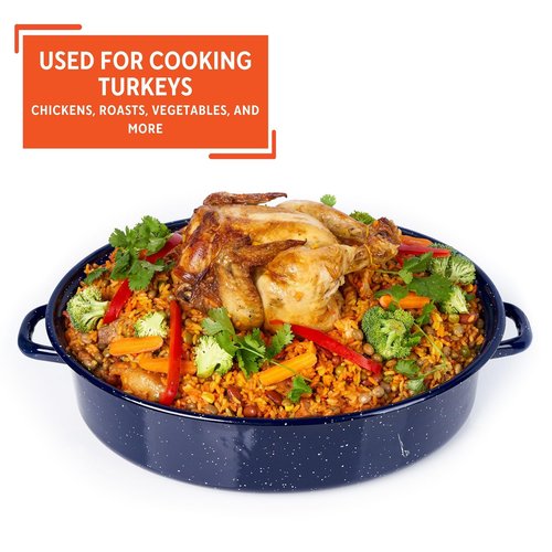 IMUSA USA 18" Traditional Vintage Style Blue Speckled Enamel on Steel Covered Oval Roaster