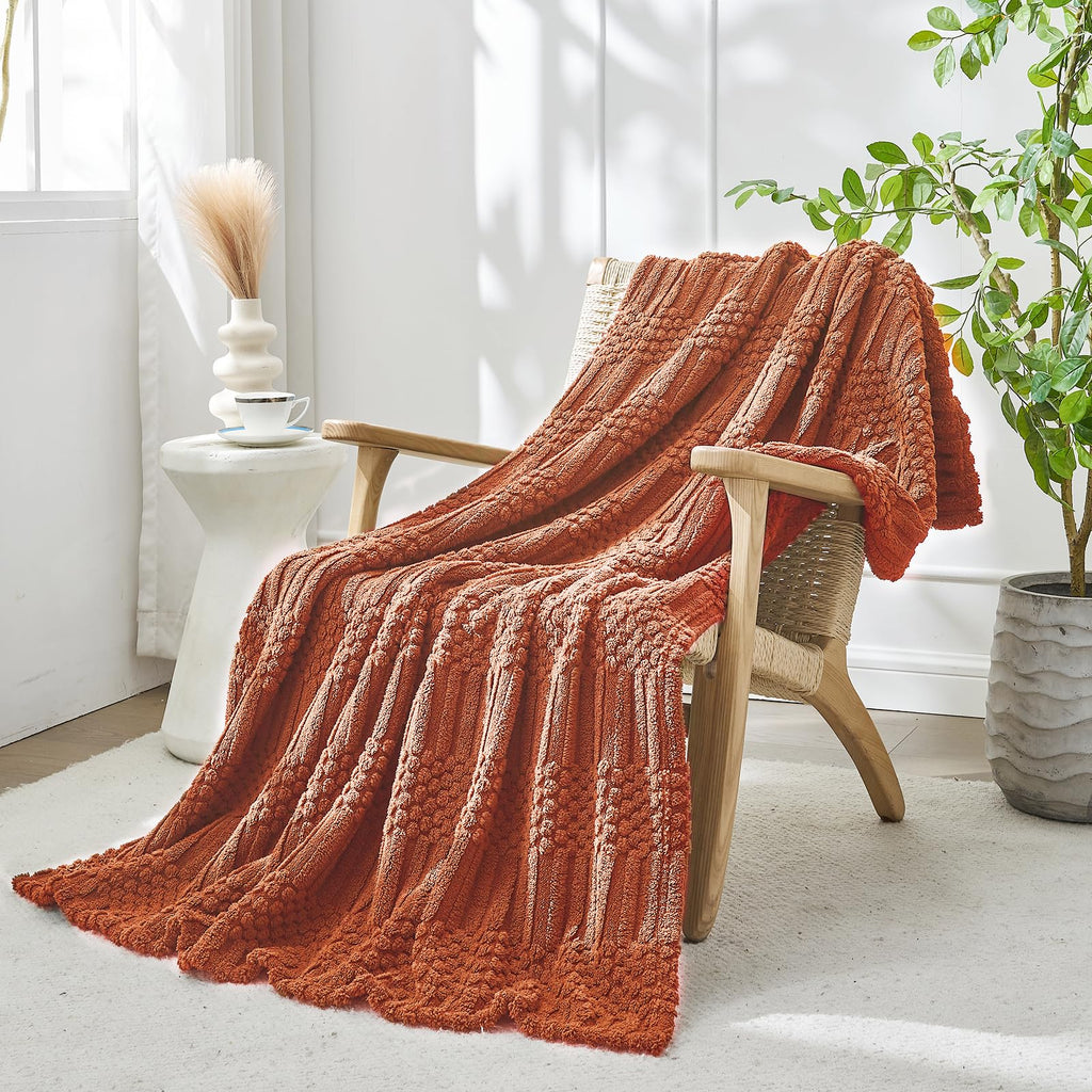 lifein Throw Blanket for Couch-Rust Boho Throw Blanket, Soft Fleece Plush Lightweight Blankets&Throws for All Seasons, Fuzzy Fall Decorative Blankets for Livingroom Bed Sofa Chair (50x60, Rust)