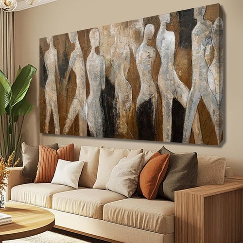 CHUDANHAO Graffiti Line Artwork - Brown Abstract Wall Art for Living Room | Large 29"x58" Decor