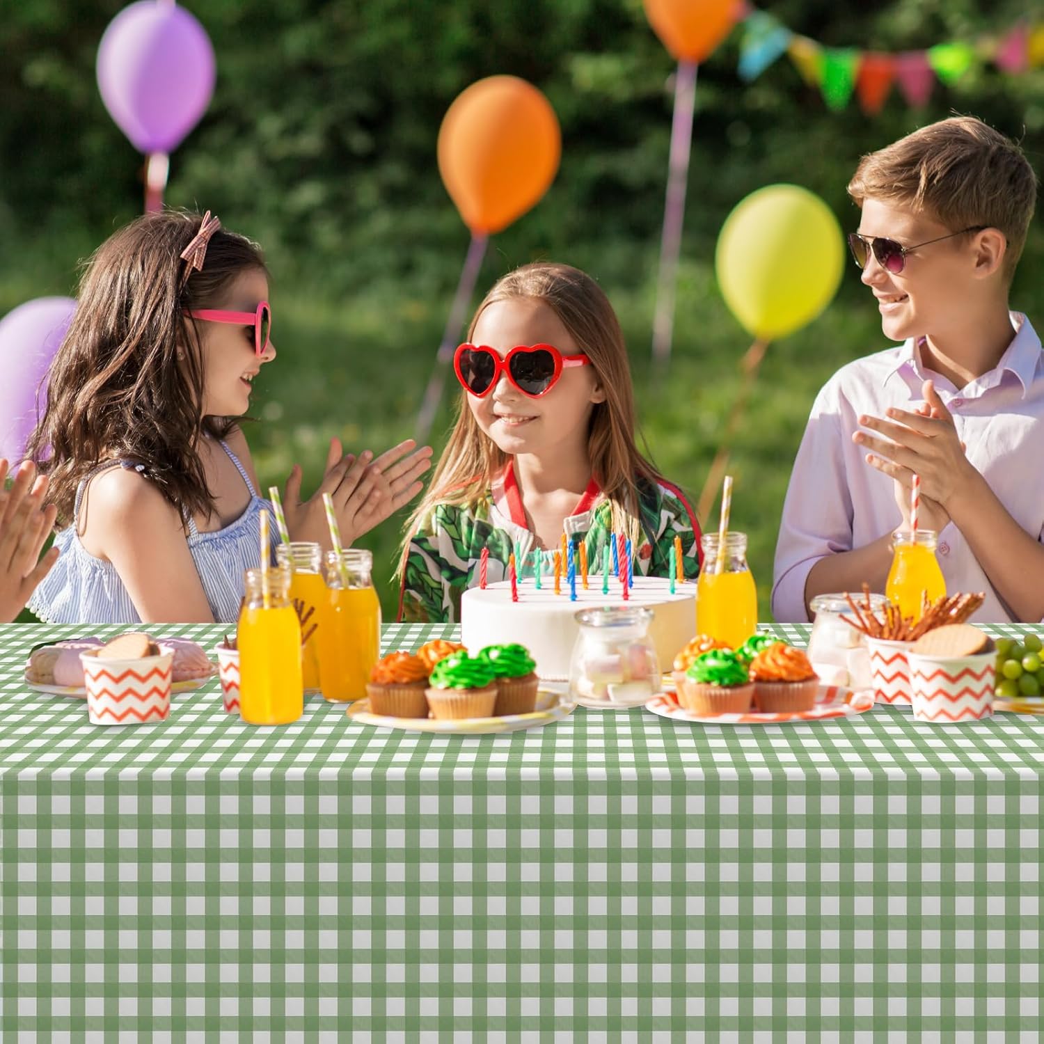 Regine Switzerland Sage Green Gingham Tablecloth - Disposable Plastic Checkered Cover for Parties | 54 x 108 Inch
