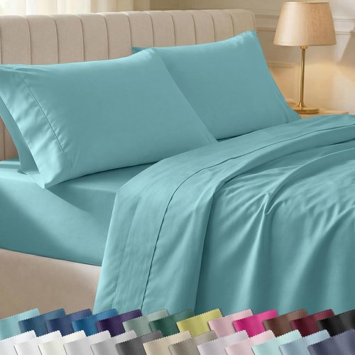 California Design Den 100% Cotton Queen Size Sheets - 400 Thread Count, Silky Smooth Sateen, Deep Pockets - Teal
