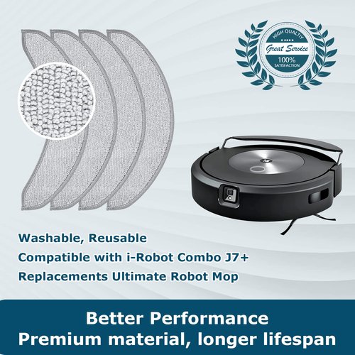 4 Pack Replacement Mop Pads for i-Robot Roomba Combo j7+/ j9+ Accessories, Microfiber Washable Mopping Pad for iRobot Roomba Combo j7+/ j9+ Robot Vacuum and Mop (Not fits for Roomba j7/ j7+/ j9+)