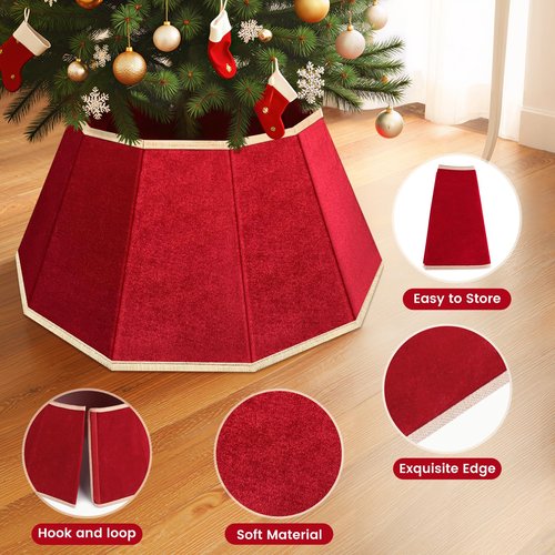 DeckTheHalls Christmas Tree Skirt, Velvet Foldable Christmas Tree Collar, Xmas Tree Skirt for Artificial Christmas Trees Decoration, Festive Holiday Decor for Home, Party, Store (Red)