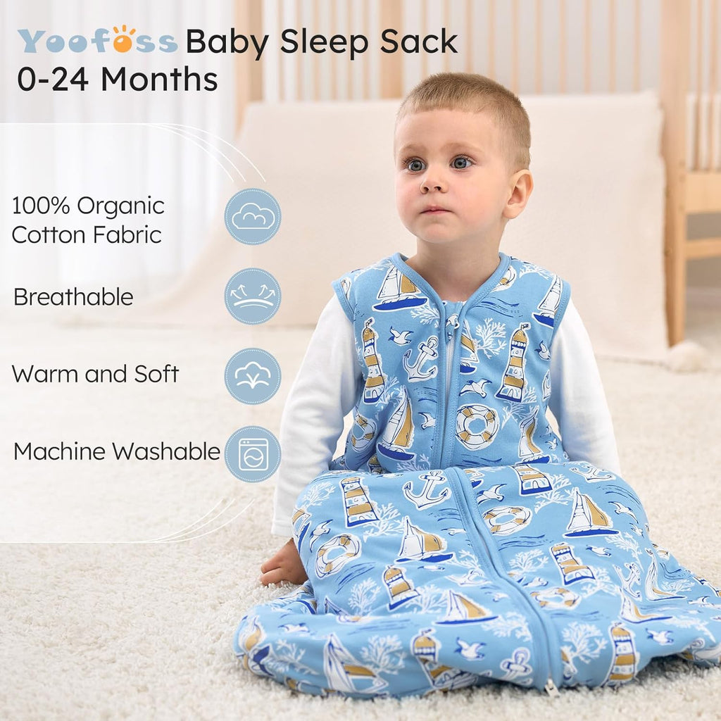 Yoofoss Baby Sleep Sack | 1.5 Tog Wearable Blanket for Infants 0-6 Months | 100% Organic Cotton, Warm & Comfy