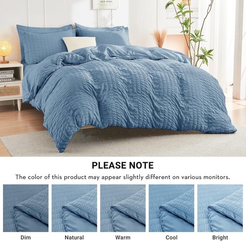 HYMOKEGE Comforter Set - Luxury 7-Piece All-Season Bedding in Mineral Blue | Full Size with Sheets & Pillowcases