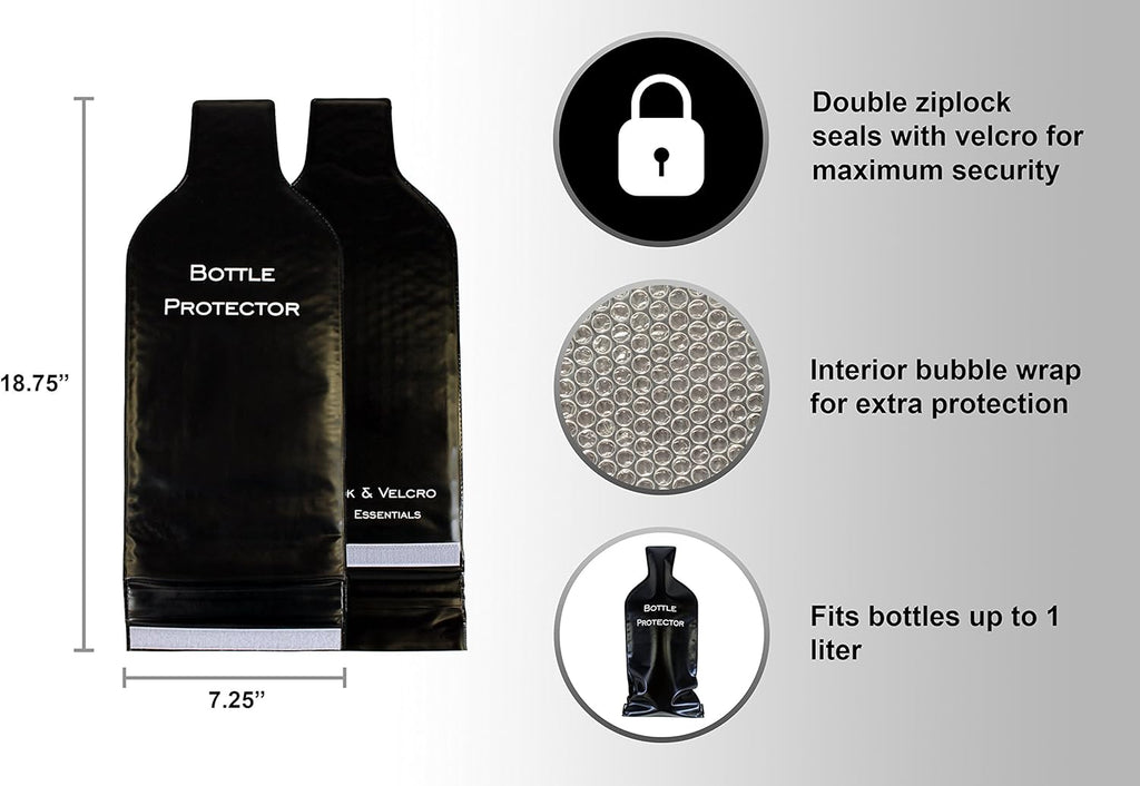 Reusable Wine Bottle Protector for Travel (4 Pack) - Wine Bags with Double Air Bubble Cushion Inner Skin and Leak Proof Exterior Ensures Safe Transportation in Luggage - Great Gift for Wine Lovers