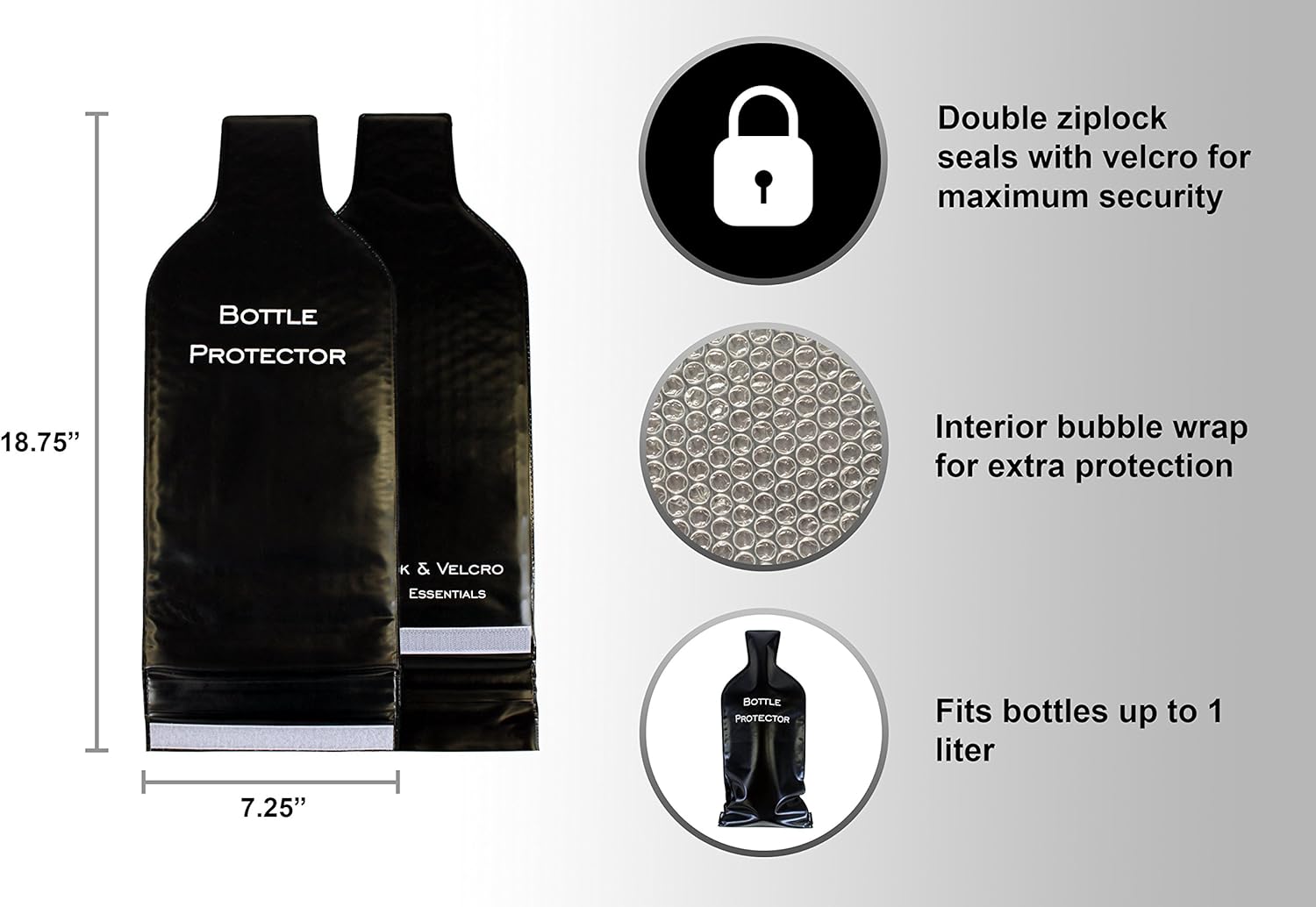 Reusable Wine Bottle Protector for Travel (4 Pack) - Wine Bags with Double Air Bubble Cushion Inner Skin and Leak Proof Exterior Ensures Safe Transportation in Luggage - Great Gift for Wine Lovers
