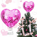 Gejoy Valentine's Day Tree Topper Disco Heart Sequin Ball Treetop Decoration Glitter Heart Ornament Flash Love Topper Decor 9.06'' x 6.69'' for Valentine's Day Party Supplies Gift(Pink)