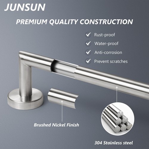 JunSun Bathroom Towel Bar 12 Inch Brushed Nickel Towel Racks Wall Mounted Bath Hand Towel Holder Modern Home Decor Towel Rod Bathroom Hardware Stainless Steel Towel Hanger Silver Towel Rail Single Bar